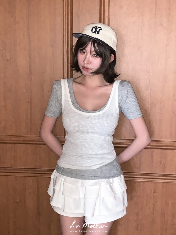 涼針織三分袖上衣
